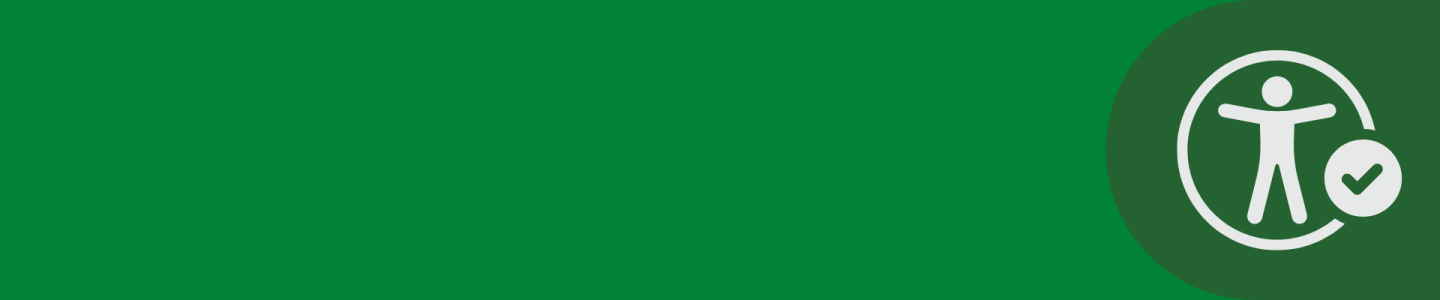 Grüner Banner mit rundem Barrierefreiheitslogo auf der rechten Seite