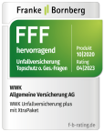 Ratingsiegel von Franke und Bornberg FFF hervorragend für die WWK Unfallversicherung plus mit XtraPaket