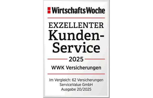 Ratingsiegel des Jahres 2025 der Wirtschaftswoche die WWK hat einen exzellenten Kundenservice